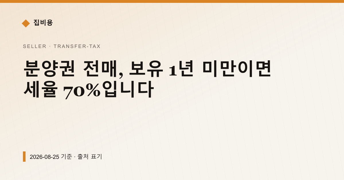 분양권 전매, 보유 1년 미만이면 세율 70%입니다 — 양도소득세 pricing comparison